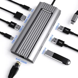 USB-C محور المحول 10Gbps حالة الألومنيوم دعم نقل البيانات شحن HDMI HDعرض USB إلى محول USB حالة SSD