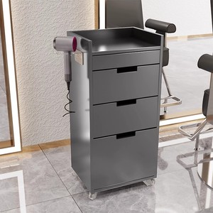 Chariot de Salon Gris Foncé, Meuble de Rangement Roulant pour Outils de Barbier avec Tiroirs, Support pour Sèche-Cheveux pour Studio de Beauté - Product Image 1