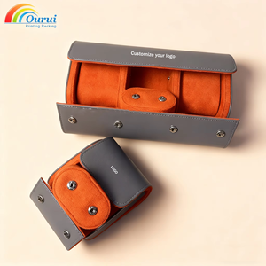Luxury leather <b>watch</b> roll Anti-scratch <b>watch</b> <b>case</b> Fleece lined <b>watch</b> roll Removable pillows organizer - Product Image 6