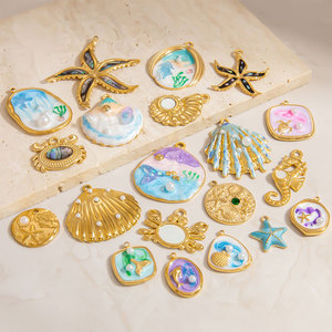 Waterproof Beach Charms 14k 18k Gold Plated 316L Stainless Steel Enamel <b>Shell</b> Charms for <b>Bracelet</b> Necklace Jewelry Making - Product Image 1