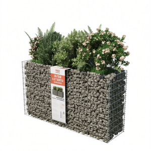 Jardinière surélevée NEY Gabion 70.9x19.7x39.4 pouces en acier galvanisé argenté, style rustique - Product Image 1