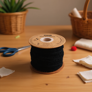 Nastro con pompon Iln, larghezza 1 cm, 20 iarde, nero, per cucito e decorazioni - Product Image 2