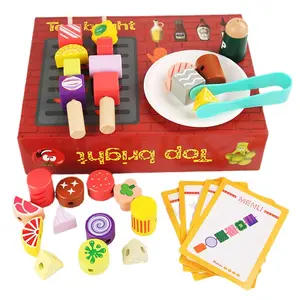 Забавный гриль для барбекю, пазл для маленьких детей, имитация шампура, набор для игрового домика для мальчиков и девочек, кухонные интерактивные деревянные игрушки