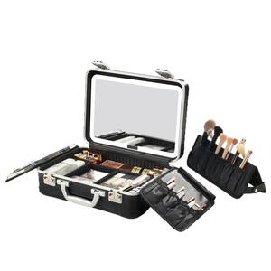 Trousse de Maquillage Professionnelle avec Miroir et Lumière, Noir Argenté, Matériaux ABS PC, Grande Capacité, Portable pour Rangement Domestique, Modèle 2025 - Product Image 1