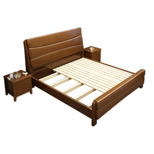 Lit double en bois massif 1,5m 1,8m avec rangement, lit de mariage pour chambre principale, meubles en bois d'hévéa, entièrement en bois massif - Product Image 5