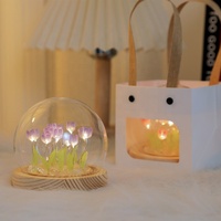 TC - Cúpula de Cristal con Luces LED Personalizadas, Decoraciones para el Hogar y Bodas, Regalo para el Día de la Madre y San Valentín, Tulipanes Artificiales con Luces Nocturnas DIY