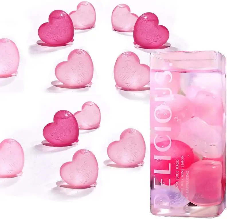 DD1557 Pink Purple PE Food Grade Ice Cubes Love 15PCS Party Drink Decoration Ice Molds Heart Shaped Reusable Ice Cubes