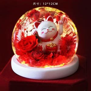 โดมแก้วรูปกุหลาบตลอดกาลพร้อมแมวนำโชคของขวัญวันวาเลนไทน์ตกแต่งคริสต์มาสของตกแต่งโต๊ะทำงาน - Product Image 2