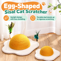 Jouet à gratter pour chat en sisal ondulé en forme d'œuf frit, boule interactive pour chat, griffoir durable pour aiguiser les griffes en sisal