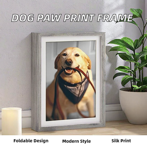 Qumazhu Promotion Cadre Photo Pliable Moderne en MDF avec Empreinte de Patte de Chien, Imprimé 3 Couleurs, Cadeau de Condolences, Souvenir Commémoratif pour Animaux de Compagnie - Product Image 2