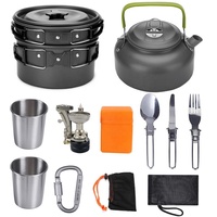 Ustensiles de cuisine d'extérieur 10-en-1 Ensemble de vaisselle antiadhésive pour pique-nique de camping Cuillère pliable de 10 pouces Fourchette Bouilloire Tasse