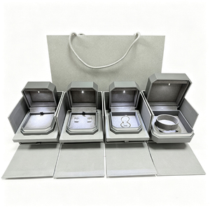 Luxury Gray Octagonal Jewelry <b>Box</b> Set With Led Light Drawer Storage For Necklace <b>Ring</b> Jewelry Packaging Gift Bag Included - Product Image 5
