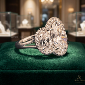 Bague de fiançailles de luxe ovale en or blanc 9K 10K 14K 18K avec halo de diamants de laboratoire IGI, couleur D-E, qualité VS-VVS, sur mesure, haute joaillerie - Product Image 3