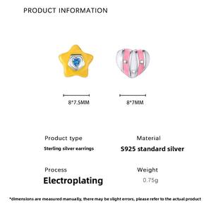 Boucles d'oreilles asymétriques étoile et cœur en émail coloré, argent S925, style coréen, tendance et élégantes pour femme - Product Image 6