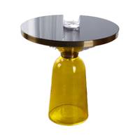 Table basse moderne de style nordique Base en verre vert Meubles de restaurant prêt pour l'expédition Panneau de bois en acier inoxydable pour