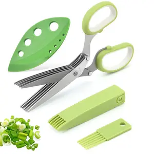 Хит продаж, кухонные ножницы для овощей, ножницы для резки, набор ножниц для травы с 5 лезвиями и крышкой