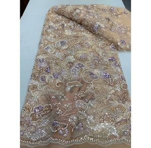 7957 Tela de Encaje Francés Nigeriano Ecológica, 5 Yardas, Lentejuelas, Pedrería, Vestidos Elegantes para Damas, Venta al Por Mayor - Product Image 2