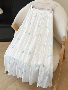 Nuova Gonna Lunga in Tulle Estiva 2026, <span class=keywords><strong>Bianca</strong></span> Ricamata con Ciliegie, Multistrato, Stile Vacanza Romantica - Product Image 6