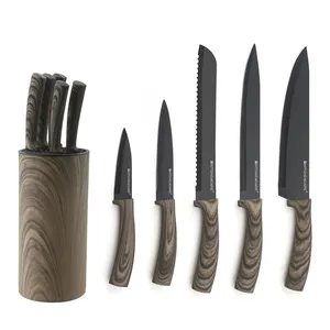 Hip-home Wholesale Custom Stainless Steel 5pcs Kitchen Black Non-stick Knife Block Set