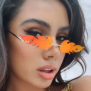 Gafas de Sol de Moda para Mujer con Logotipo Personalizado, Sin Montura, con Revestimiento de Espejo de Lujo, Gafas de Sol con Diseño de Llama de Fuego para Mujer - Product Image 2