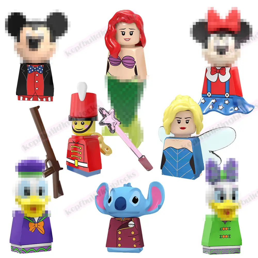 PG8225 grosir figur khusus kartun Mouse Ariel Princess Stitch Monster kecil DIY figur blok bangunan mainan plastik