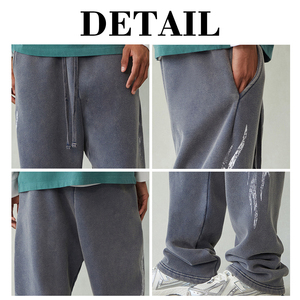 KingSen Wholesale Men Oversized Vintage Washed Heavyweight Cotton Sweatpants Loose Straight Leg <b>Pants</b> Retro Graphic Print - Product Image 6