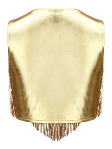 Conjunto de 2 piezas de disfraz de discoteca de los años 70 para niñas de 6 a 16 años, top metálico brillante con pantalones para eventos temáticos, actuaciones en escenario y baile. - Product Image 5