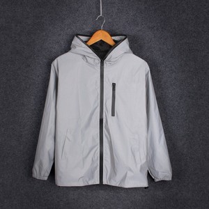 Unisex Thin Silver Solid <strong>Reflective</strong> 100% Polyester <strong>Jacket</strong> Hooded Full <strong>Reflective</strong> Windproof Zipper Coat for Night <strong>Cycling</strong> Running - Product Image 5