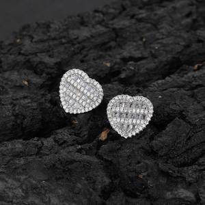 Fashion Unisex Five Layer Mixed Zirconia Love Heart Zirconia Earrings for Couples Trendy Heart Brass <b>Studs</b> Jewelry - Product Image 4