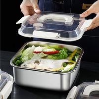 Lebensmittelechte Quadratische Verschließbare Kommerzielle 304 Edelstahl Lunchbox Lebensmittel-Aufbewahrungsbehälter Set Bento-Box mit Griff