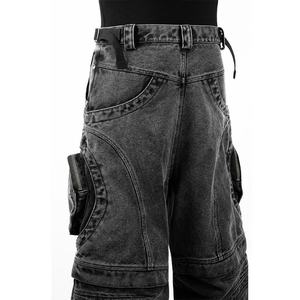 กางเกงคาร์โก้ผ้าแคนวาสหนา 6 กระเป๋า สไตล์สตรีทแฟชั่นแบบใหม่ล่าสุด ลุคสบายๆ ทรงหลวม สีดำ - Product Image 4