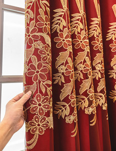 Rideaux rouges nouvelle <span class=keywords><strong>double</strong></span> couche et <span class=keywords><strong>gaze</strong></span> un fini occultant épais salon ou chambre à coucher rideau de style européen en gros - Product Image 3
