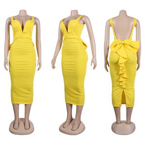 Elegante Kleider für Frauen Sexy <span class=keywords><strong>Plunge</strong></span> Rüschen Saum rücken freies Party kleid Herbst Sommer Frühling Mode Nachtclub Casual <span class=keywords><strong>Dress</strong></span> Roben - Product Image 5