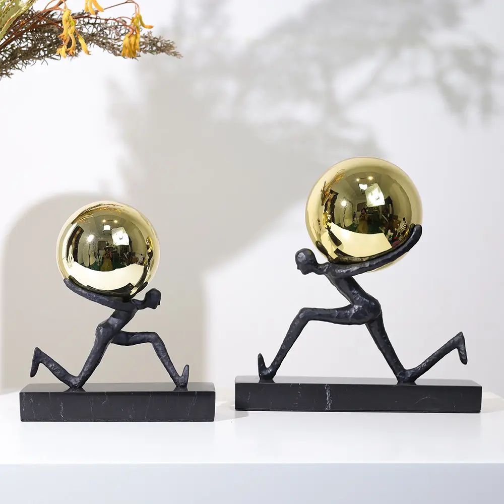 Modern decorative art Marble aluminum alloy men carry weight Home decor human figure Art Sculptures