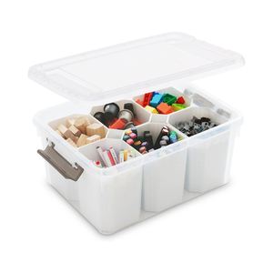 Plastic Rectangle Storage <b>Bins</b> with 6 Detachable Inserts Eco-Friendly Clear <b>Lids</b> Multipurpose Stackable Organizing - Product Image 1