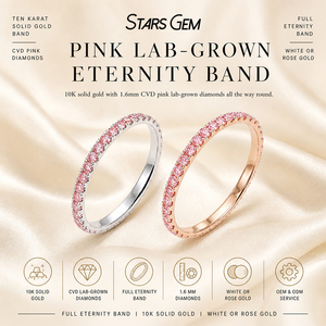 แหวนเพชรทรงบริลเลียนท์ 1.6 มม. ชุบโรเดียมทองคำขาว 10K แท้ ยี่ห้อ Starsgem ประดับเพชร CVD สีชมพู ผลิตในห้องปฏิบัติการ รับรองโดย IGI - Product Image 1