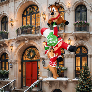 <b>Large</b> Outdoor <b>Inflatable</b> Christmas Reindeer Climbing Santa Claus with Dog, Blow up Xmas Decoration with LED Lights for Roof Yard - Product Image 5