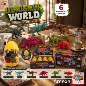 Ensemble de figurines de dinosaures en plastique, jouet éducatif STEM, 6 pièces avec œuf pour enfants de 10 à 12 mois - Product Image 2