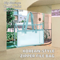 Pochette zippée en PVC grande capacité de style coréen, sac de rangement pour documents de bureau et scolaire avec poignée pour dossiers, produits de classement en gros