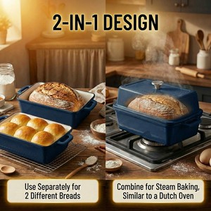 E-TOP Lot de 2 moules à gâteau rectangulaires en fonte émaillée pour la cuisson, ensemble de moules de haute qualité, faciles à nettoyer, plat à gratin, moule à lasagnes - Product Image 5