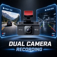 Cámara para Auto de Doble Lente con Pantalla Táctil IPS de 1080P, Control por Aplicación WiFi, Pantalla de 3 Pulgadas, Batería de 150 mAh, USB 2.0, WDR, Grabación en Bucle