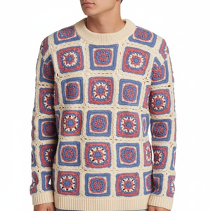 Suéter con patrón de ganchillo para hombre, prendas de punto coloridas, diseño Retro de estilo Vintage, Jersey cálido de invierno, traje de moda informal de manga larga - Product Image 1