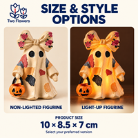 Figurine acrylique fantôme patchwork d'Halloween avec seau citrouille, nœud floral, non lumineuse, à piles bouton, décoration de table pour la maison