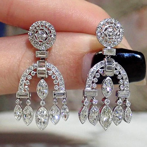 Boucles d'oreilles chandelier en or blanc K1018, cristal taille marquise, bijoux de mariage classiques pour femmes - Product Image 3
