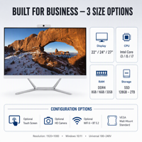 Ordinateurs tout-en-un T3 22 24 27 pouces, écran plat 1920x1080, Intel Core I3 I5 I7, DDR4 32 Go, SSD 2 To, support VESA, 6x USB, Windows 11 AIO