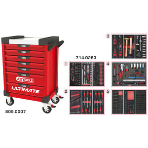 Chariot à outils rouge ULTIMATE à 7 tiroirs avec 283 outils Premium Set pour un usage professionnel - Product Image 1
