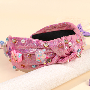 Serre-tête sirène à nœud papillon tendance été CN, en tissu scintillant avec <span class=keywords><strong>strass</strong></span>, accessoires de plage pour filles - Product Image 2