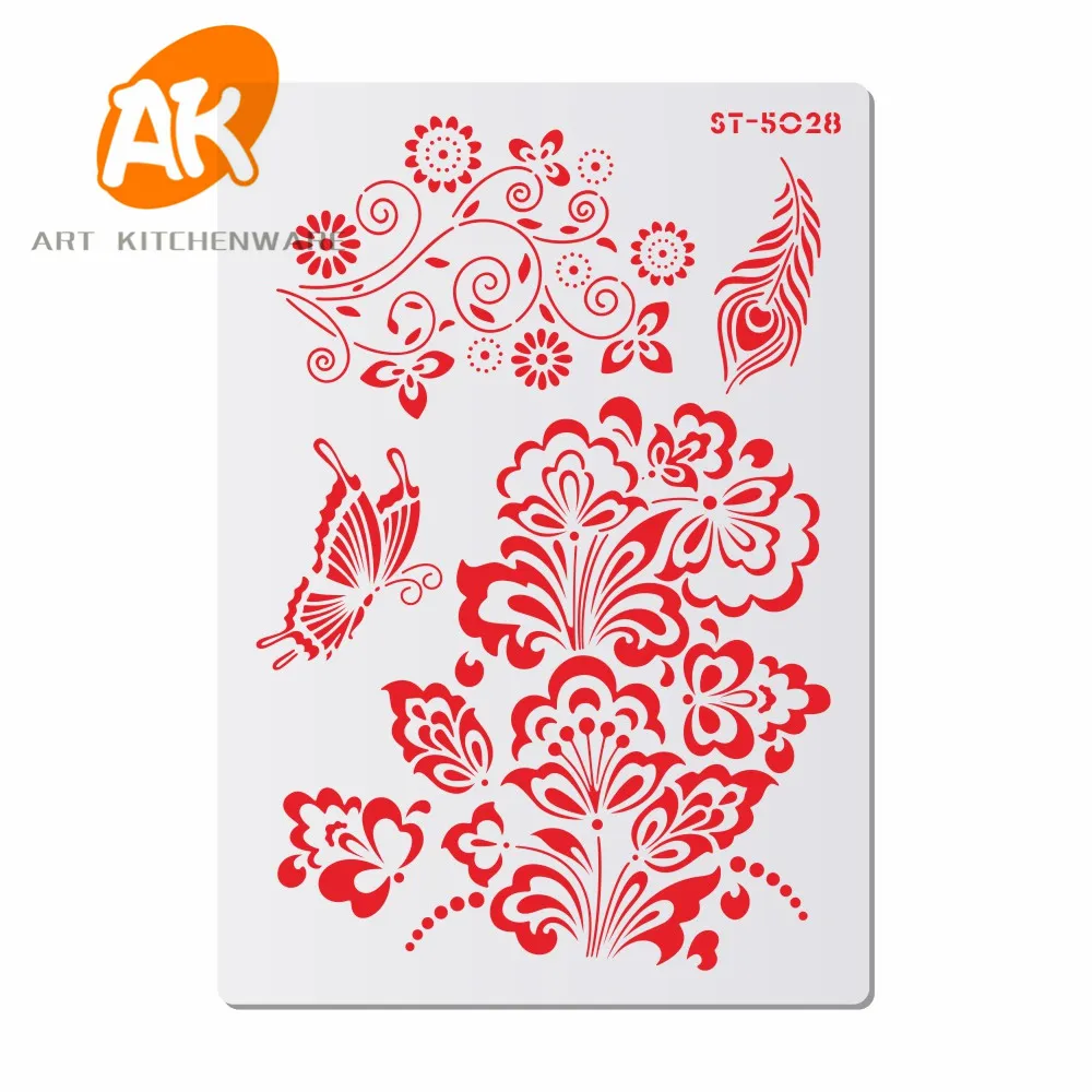 Ak Aanpassen Plastic Fondant Taart Decoreren Stencils Voor Schilderen Pastry Bakken Tools Cookie Stencil Template ST-5027 ~ 5035