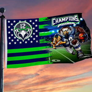 高品质 3x5 英尺足球队定制设计横幅 西雅图海鹰队旗帜 100% 聚酯纤维 有现货 适用于所有球队 - Product Image 2