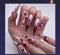 Uñas Postizas de Halloween al por Mayor, Hechas a Mano, con Logotipo Personalizado, Diseño 3D de Lujo, ABS, Estilo Francés, Certificación CE, Forma Almendrada Trapezoidal